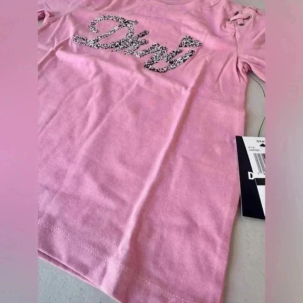 DKNY Girls' Fashion Long Sleeve T-Shirt Love Pink Heather Size 6x and 5T - Picture 7 of 9